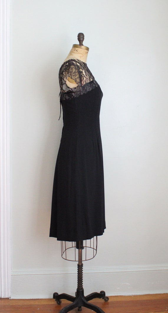 Vintage 1960's Black Crepe Lace Top Dress. Cockta… - image 2