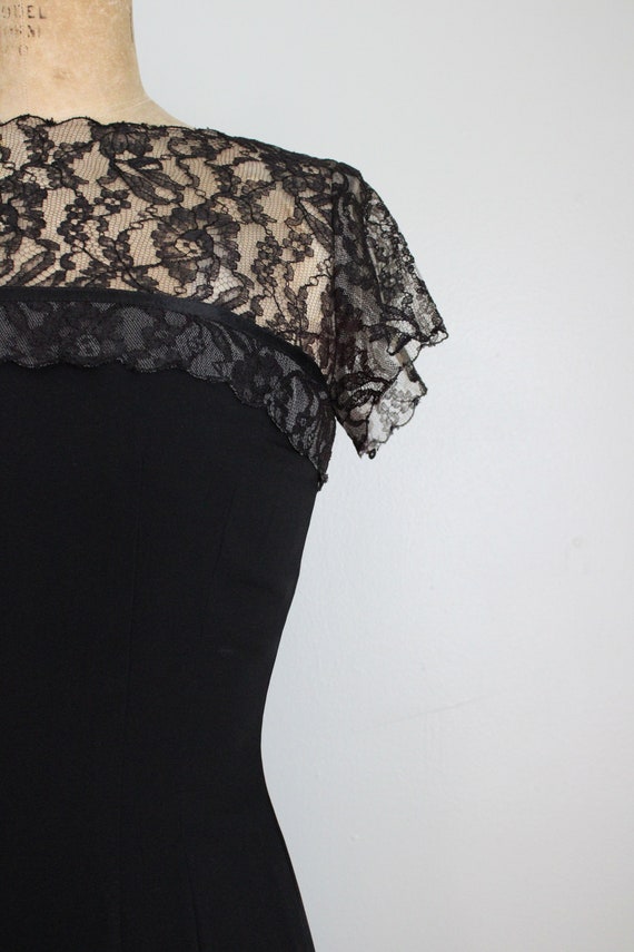 Vintage 1960's Black Crepe Lace Top Dress. Cockta… - image 6