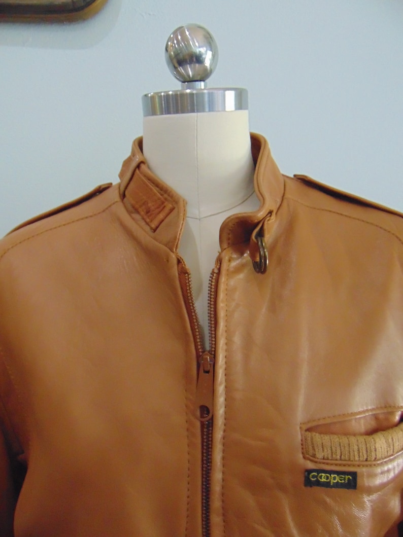 Vintage 1970/'s 1980/'s Leather Bomber Jacket Camel Leather Cooper Outerwear Leather Jacket Size Small Medium