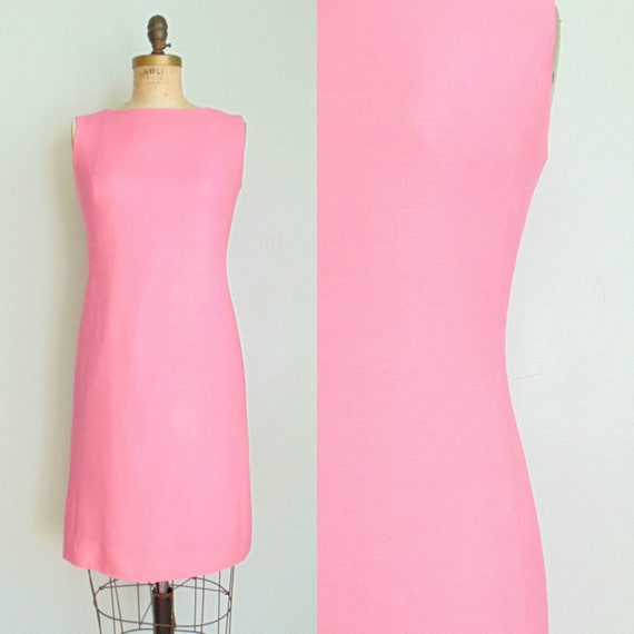 Vintage 1960's Pink Shift Dress / Cotton Candy Pin