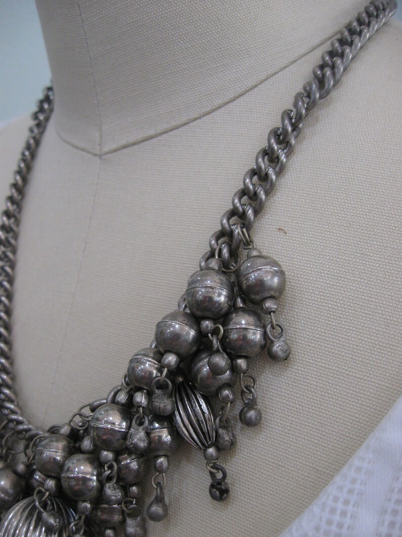 Vintage Silver Bobble Bells Necklace Jingle Bells Silver Chain 1970/'s Silver Tone