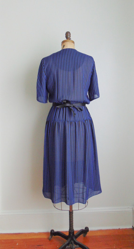 Vintage 1980's Blue Black Stripe Sheer Dress. Mij… - image 7