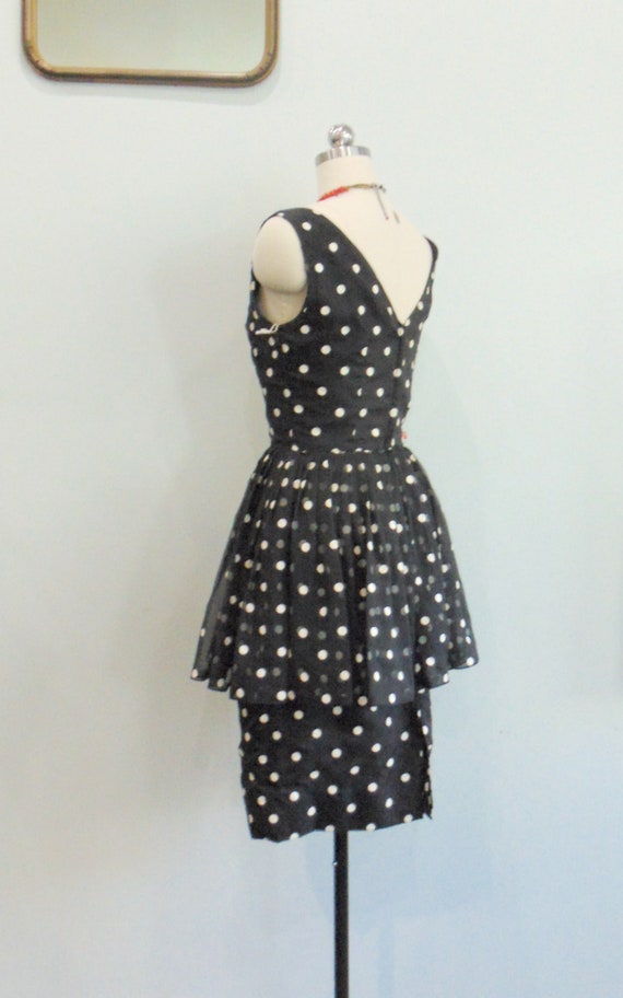 Vintage 1950's Peplum Cocktail Dress / Polka Dot … - image 9