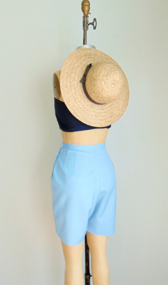 Vintage 1960's Pale Blue Shorts / Flat Front / Si… - image 8