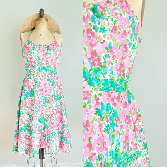 Vintage 1980's Floral Sundress / Halter Style / Pi