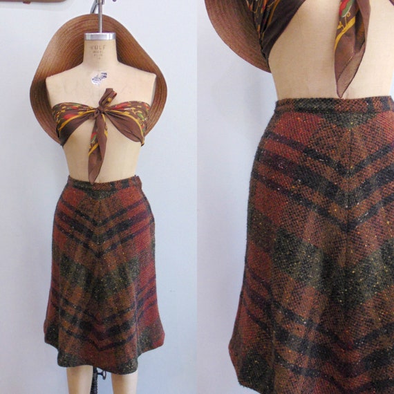 Vintage 1960's Plaid Skirt / Blanket Skirt / Rust