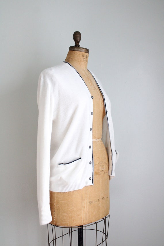 Vintage 1970's White and Black Trim Cardigan. Rev… - image 3