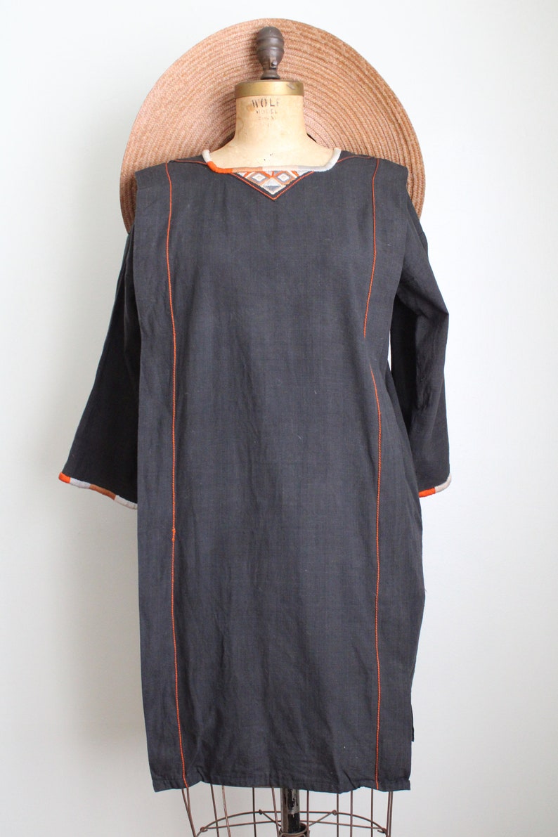 Vintage 1970's Black Linen Tunic Dress. Opus 1. Diana Martin. Size Medium image 4