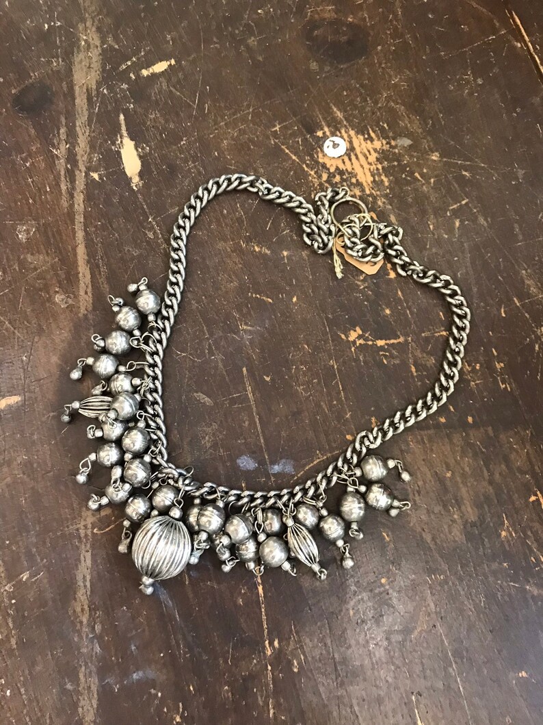 Vintage Silver Bobble Bells Necklace Jingle Bells Silver Chain 1970/'s Silver Tone