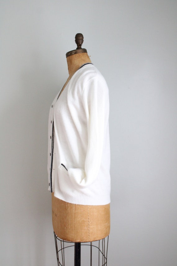 Vintage 1970's White and Black Trim Cardigan. Rev… - image 10