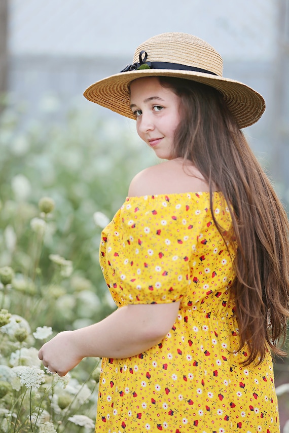 1970's Yellow Cotton Floral Maxi Dress / Ruffled /