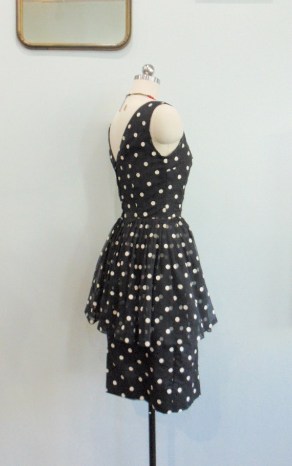 Vintage 1950's Peplum Cocktail Dress / Polka Dot … - image 3