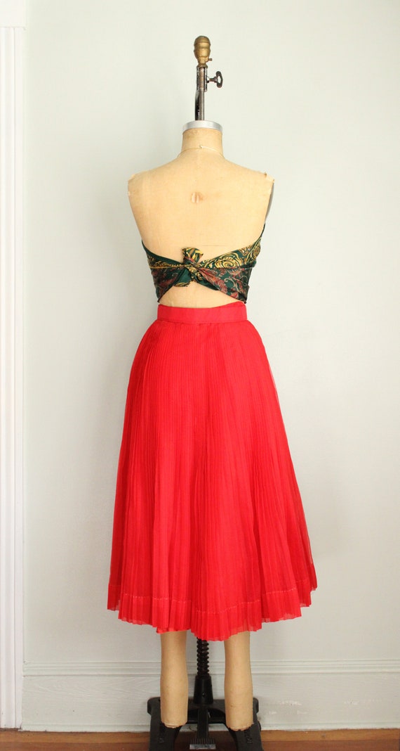 Vintage 1960's Bright Red Pleated Chiffon Belt Sk… - image 6