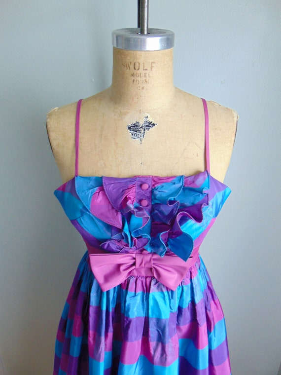 Vintage 1960's Blue Purple Plaid Party Dress. Tux… - image 6