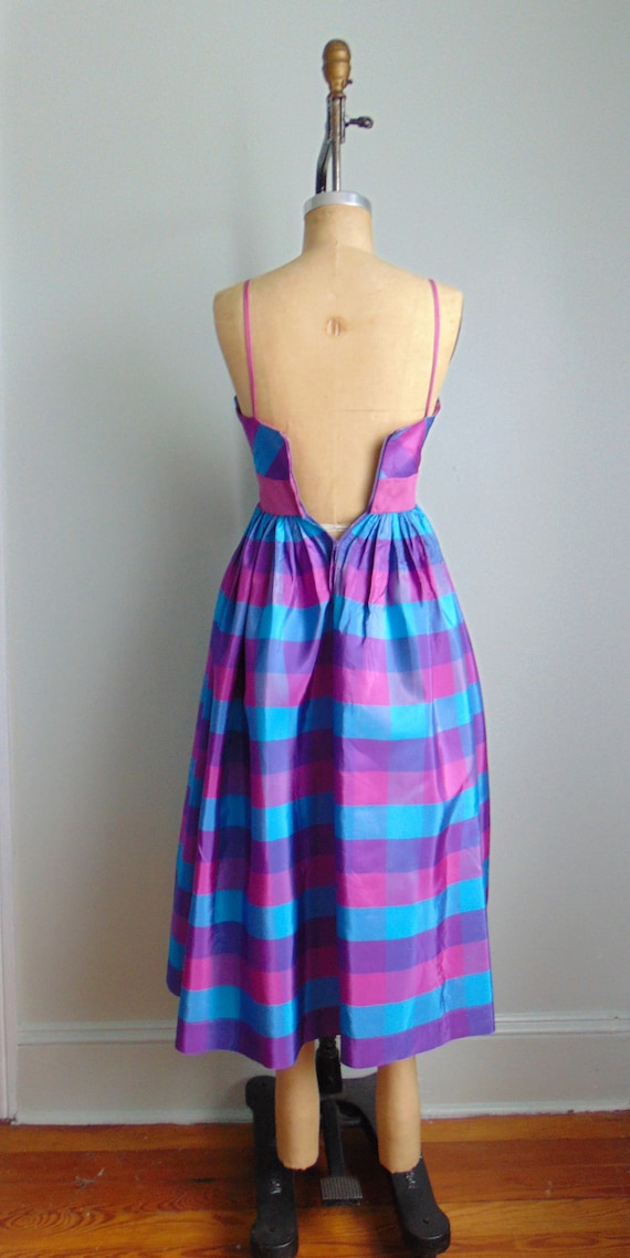 Vintage 1960's Blue Purple Plaid Party Dress. Tux… - image 7