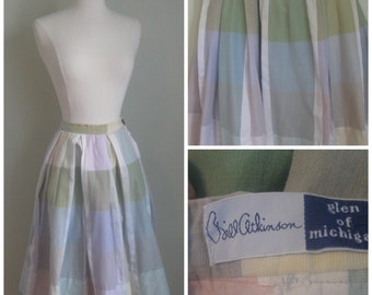 Vintage 1960's full skirt// Plaid pastel// Bill Atkinson