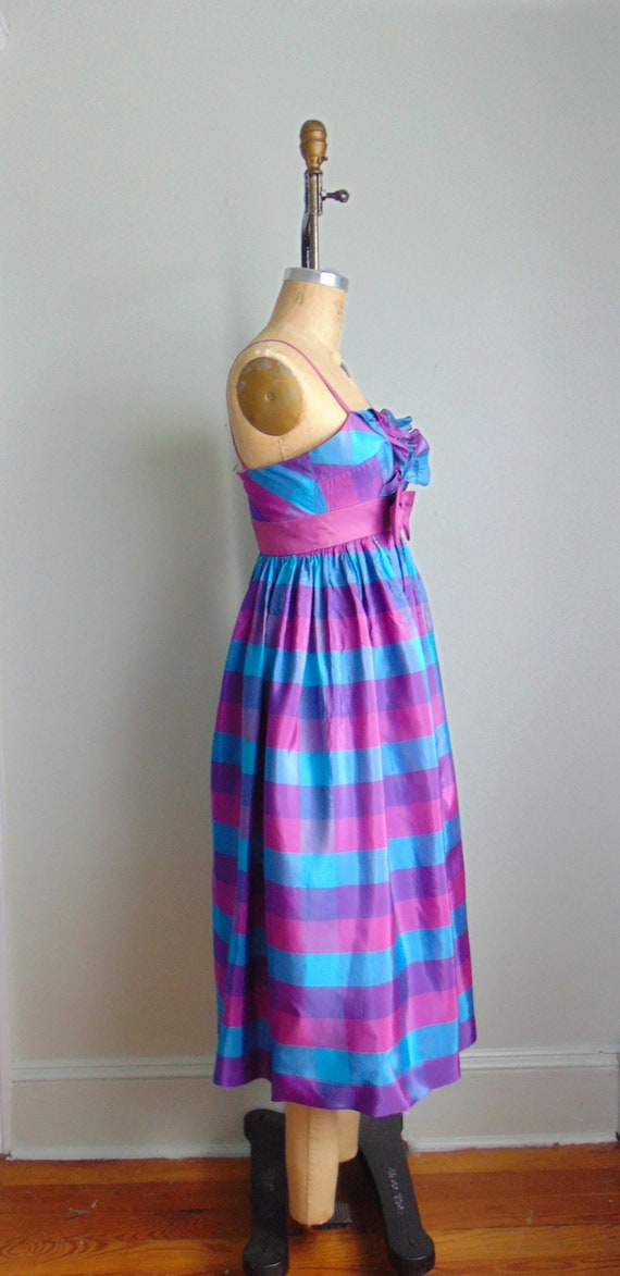 Vintage 1960's Blue Purple Plaid Party Dress. Tux… - image 2