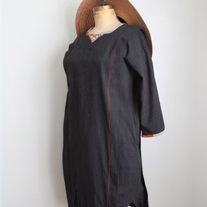 Vintage 1970's Black Linen Tunic Dress. Opus 1. Diana Martin. Size Medium image 9