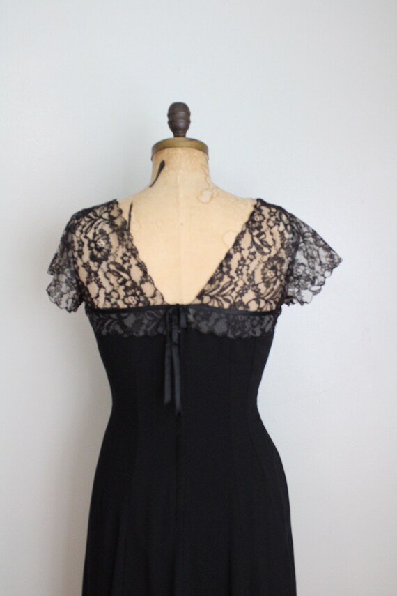 Vintage 1960's Black Crepe Lace Top Dress. Cockta… - image 8