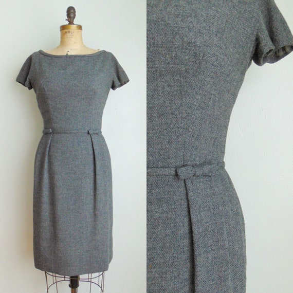 Vintage 1960's Charcoal Gray Wiggle Dress / Harvey