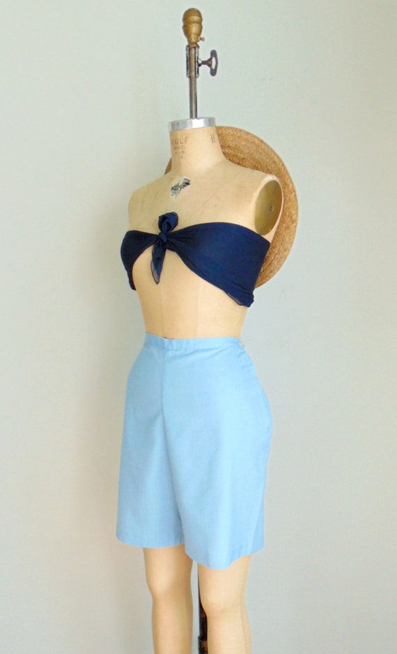 Vintage 1960's Pale Blue Shorts / Flat Front / Si… - image 9