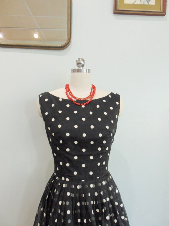 Vintage 1950's Peplum Cocktail Dress / Polka Dot … - image 6