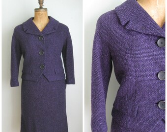 1960's Purple Nubby Suit// Saks Chester// 2 Pc// First Lady