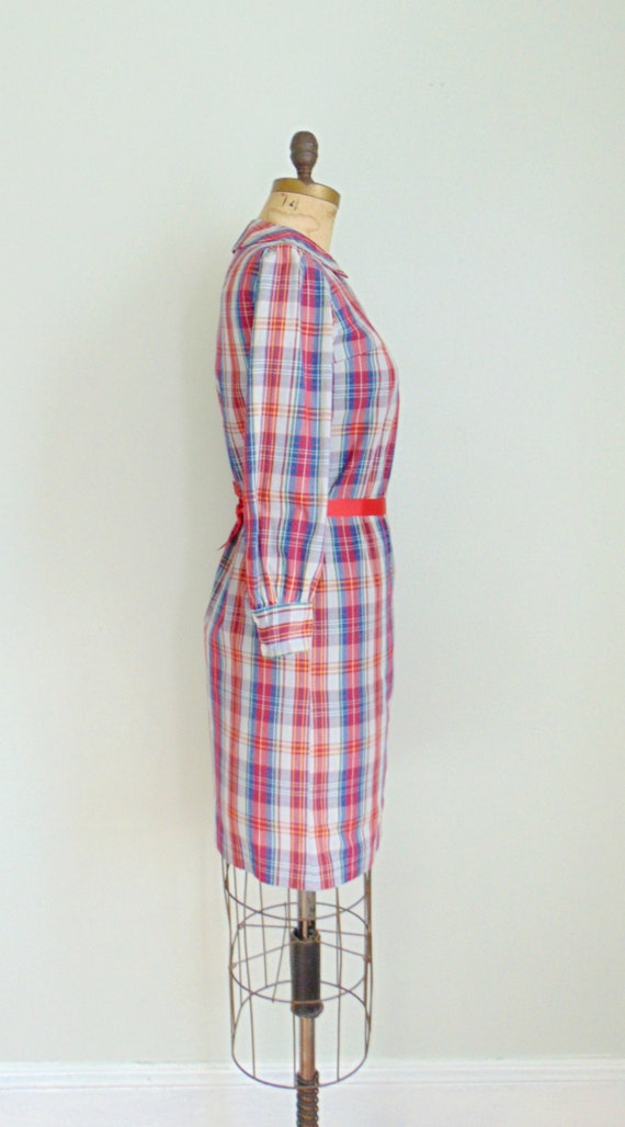 Vintage 1970's Plaid Dress / Plaid Shift Dress / … - image 3