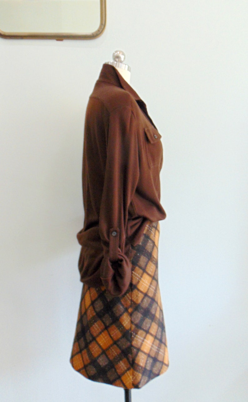 Vintage 1960/'s Orange Brown Plaid Skirt A Line Wool Schoolgirl Plaid Size Small