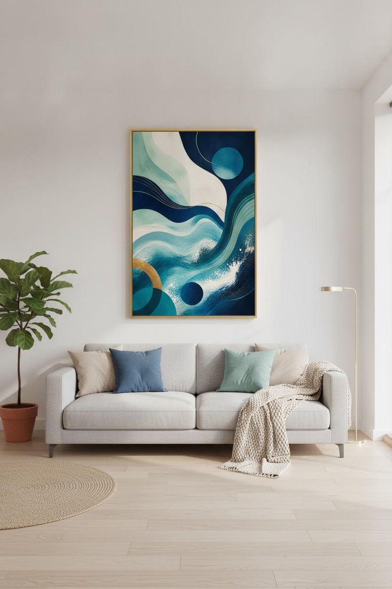 Simple Wave Motion Fluid Motion Abstract Wall Art, Minimalist Line Wave Print, Renter ...