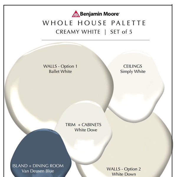 CREAMY WHITE Paint Palette  l   18X12" Painted Color Samples Benjamin Moore White Dove,  Simply White, White Down,  Ballet White, Van Deusen