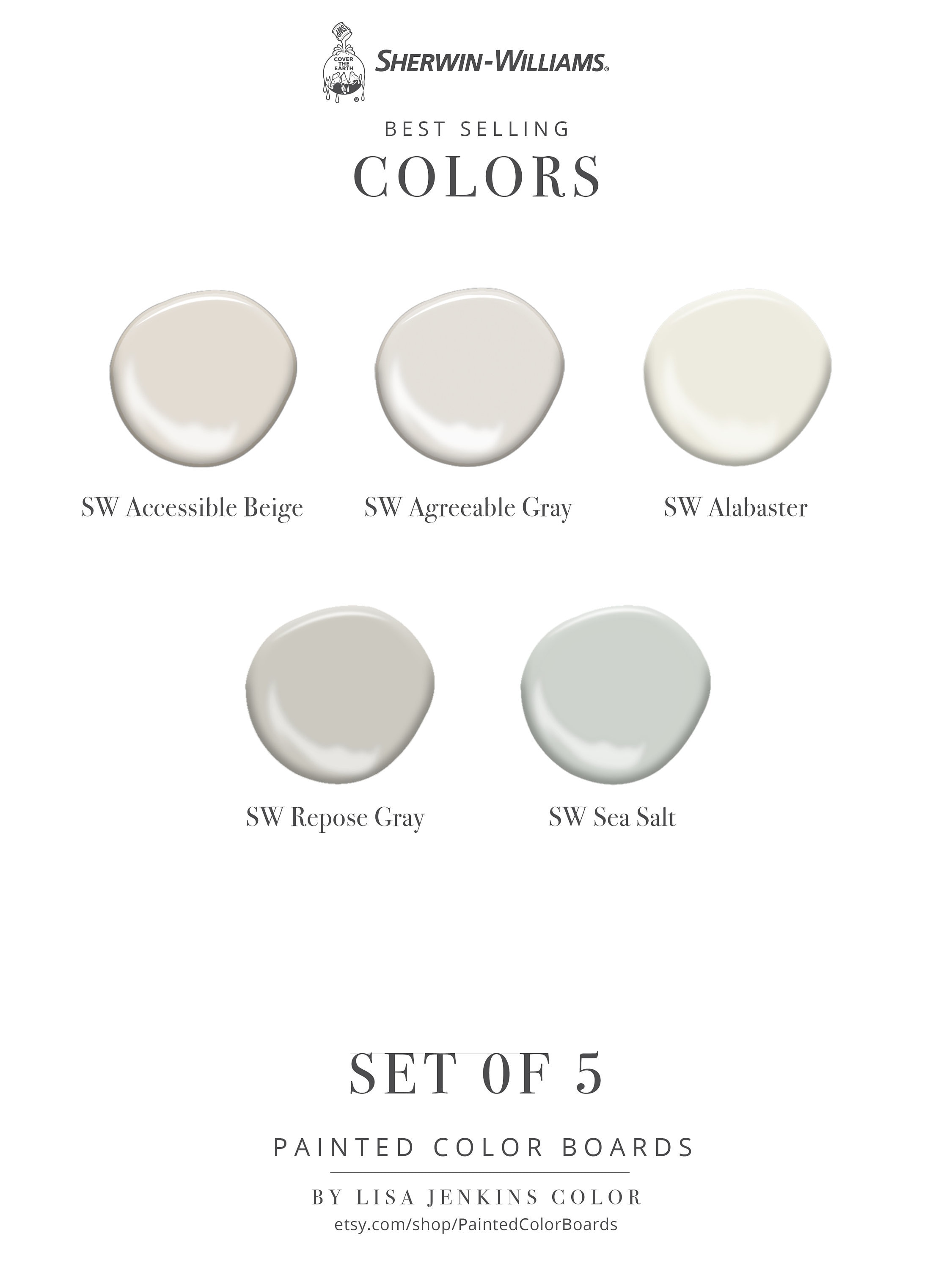 Best Selling Sherwin Williams Colors Set Of 5 Etsy
