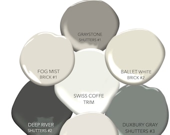 Benjamin Moore Exterior Paint Color Palette: Warm White Painted Samples