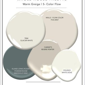 Benjamin Moore Warm Neutral Paint Palette - 18x12" Painted Color Boards- Revere Pewter, Fog Mist, Glacier White, White Dove, Knoxville Gray