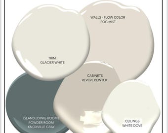 Benjamin Moore Warm Neutral Paint Palette - 18x12" Painted Color Boards- Revere Pewter, Fog Mist, Glacier White, White Dove, Knoxville Gray
