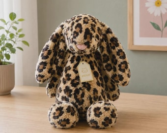 Plüschhase mit Leopardenmuster, Stofftier mit Schlappohren, weiches Kuscheltier