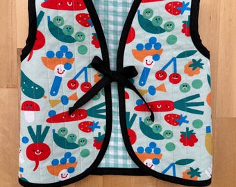 Handmade Toddler Gilet Vest | 12–18 Months | Reversible-Style Quilted Vest | Colorful Garden Print