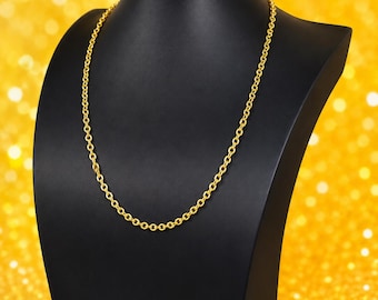 Collier en or jaune massif 18 carats, chaîne de 45 cm, cadeau élégant