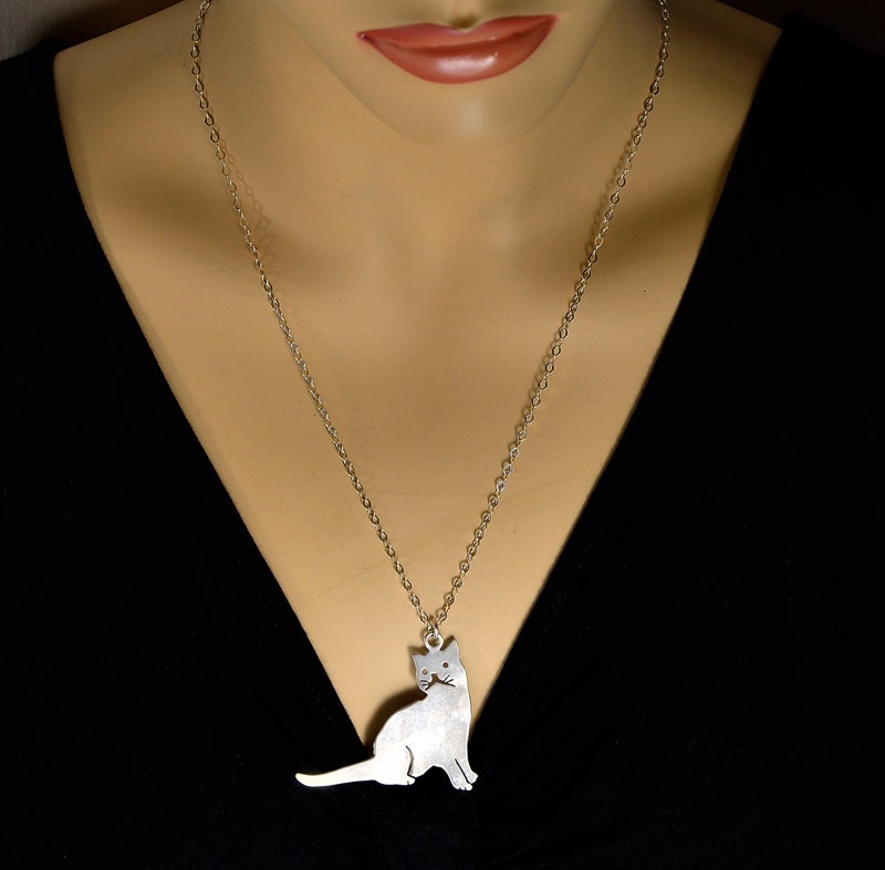 Cat necklace sterling silver necklace Etsy