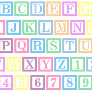 Baby Block Digital Clipart-Alphabet-Letters-Shower-Pastel-Numbers-Alphas-Scrapbook-Invitations-Instant Download Clip Art-Commercial Use