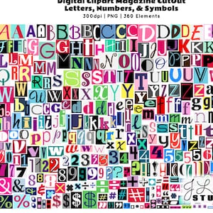 Digitaal tijdschrift alfabet-losgeldbrief Letters-Numbers-Clipart Alphas-Scrapbook-wenskaarten-Instant Download Clip Art-commercieel gebruik