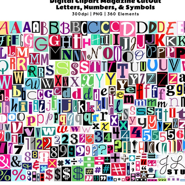 Digitale Zeitschrift Ausschnitt Alphabet-Lösegeld-Anmerkungen-Buchstaben-Zahlen-Clipart Alphas-Scrapbook-Grußkarten-Einladungen-Instant Download Clip Art