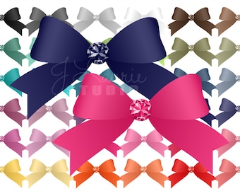 Gemstone Satin Bow Clipart: Colorful Ribbon Graphics (Digital Download)