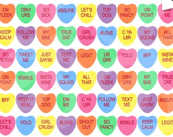 Digital Clipart Hearts-Trendy Valentine Convo Hearts-Social Media-Slang-Conversation-Valentines Day Candy Graphics-Instant Download Clip Art