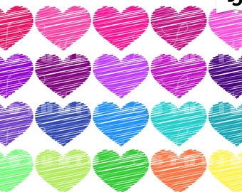 Digitale clipart-Scribble harten-zomer felle kleuren-Doodle harten-hart graphics-digitale Scrapbook elementen-Instant Download illustraties