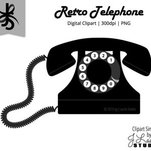 Digital Clipart-Clipart Singles-Retro Telephone-Black Phone-Vintage Graphics-Image-Digital Scrapbook Element-PNG-Instant Download Clip Art