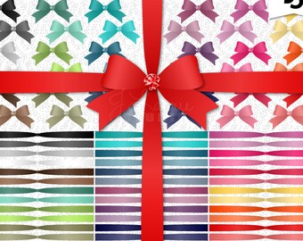 Digital Clipart-Colorful Satin Ribbons and Gemstone Bows-Clipart Bows-Ribbons-Digital Bows-Jewels-Blue-Pink-Purple-Instant Download Clip Art