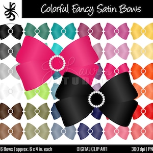 Digitale clipart-satijnen bogen-Fancy-kleurrijke-parels-Clipart bogen-linten-digitale bogen-kleurrijke satijnen linten-Instant Download illustraties