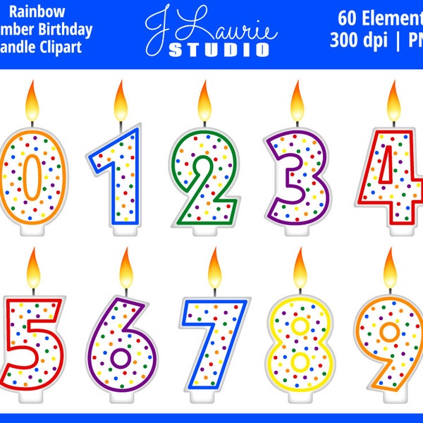 Digital Clipart Birthday Candles-Number Candles-Rainbow Party-Pride-Candle-Scrapbooking-Birthday Cards-Invitations-Instant Download Clip Art