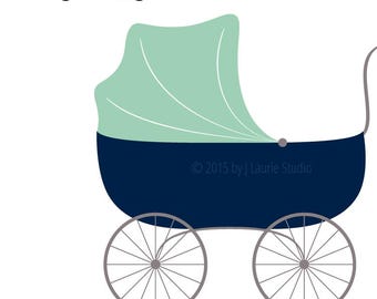 Baby Buggy Digital Clipart-Pram-Baby Shower-Stroller-Graphics-Digital Scrapbook-Gender Neutral-PNG-Instant Download Clip Art-Commercial Use